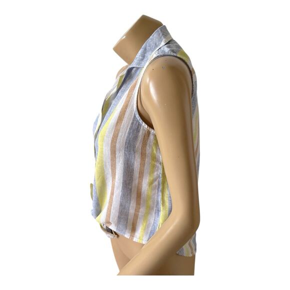 BEACH LUNCH LOUNGE Womens Size XS Sleeveless Tied Button Up Linen Blend Shirt - Picture 2 of 7